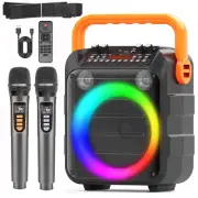 Karaoke Machine with 2 Wireless Microphones, Bluetooth, LED Lights, PA System