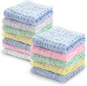 Viviland Baby Muslin Washcloths 12 Pack for Baby's Sensitive Skin, Natural 6-Layer Cotton Bath Towel, Soft Newborn Baby Face Wipes, Great Shower Gift, 12" x12"