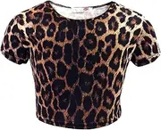 [AEL] Girls Crop Top and Leggings Set Leopard Print Outfit Short Sleeve T-Shirt Tee Age 5-13 Years