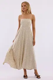 Beige Polka Dot Maxi Dress Strappy - Size 16XL, Women's Maxi Dress