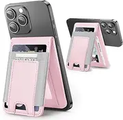 MagSafe Wallet Stand, Leather Magnetic Phone Wallet for iPhone 16/15/14/13/12 Series, Magnetic Card Holder with Adjustable Stand, Credit Cards Holder, ID Window, Fits 10 Cards, RFID Blocking, Pink