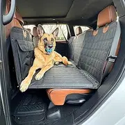 APetsPlanet Dog Car Seat Cover for Back Seat Hard Bottom - Waterproof Backseat Extender for Dogs - Pet Hammock for Car, Truck, SUV - Protector Bed with Mesh Window & Storage - Black, with Door Covers