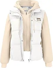 [Generic] Snowsuit for Women Two Short Down Cotton Jacket Vest Loose Zippered Hooded Sweater Work Vest Cold Weather