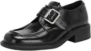 [Generic] Women's Retro Chunky Heel Brogue with Buckle Elegant Oxford Shoes for Work & School - Comfortable Wide Fit Leather Booties for Women