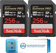 SanDisk (2 Pack) SDXC Memory Card 256GB UHS-II Extreme Pro V60 for Photo and Video (SDSDXEP-256G-GN4IN) Bundle with 1 Everything But Stromboli Micro & SD Card Reader