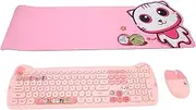 Gugxiom Cute Wireless Keyboard and Mouse Combo, Kitten Themes Kawaii Keyboard with Large Mouse Pad, 2.4GHz Wireless Retro Round Keyboard for Win10/8/7/XP and for Vsita