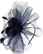 [WOFASHPURET] Cocktail Party Hat Fascinator Hats for Women Fascinators for Women Tea Party Wedding Headband Headwear for Women Mesh Veil Headband Headbands Bridal Headband Navy Silk