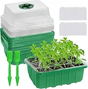 144-Cell Seed Starter Tray, 12-Pack Reusable Trays with Humidity-Vented Domes and Base for Organic Seed Germination. Ideal Plant Starter Kit Includes Labels and Transplant Tools for Starting Seeds