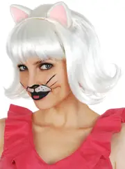 Snowdrop Womens White Bob Wig With Cat Ears