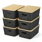 Plastic Storage Baskets With Bamboo Lid - Plastic Storage Containers Stackabl...