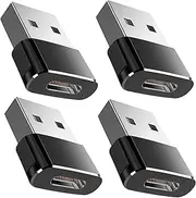 4 x USB 3.1 Type-C Female to USB Male Adapter Suitable for Samsung Galaxy S24 Ultra 5G A15 A05 A54 A34 A14 A04 A53 A73 A13 A33 A52 A72 USB-C to USB-A Converter Type C Power Supply Charger Black