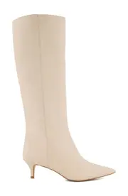 Dune London Smooth Pointed Toe Knee High Kitten Heel Boot in Ecru at Nordstrom, Size 6Us