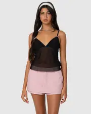 EDIKTED Womens Harriet Sheer Mesh Top BLACK
