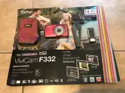 Vivitar F332 14.1 MP ViviCam Digital Camera Red NEW w/ case tripod SD Card reade