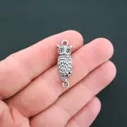 6 Owl Connector Charms Antique Silver Tone - SC886