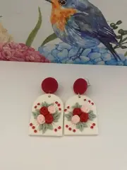 Gorgeous Statement red White Flower earrings polymer clay Handmade Earrings Au