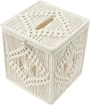 Tissue Box, Hand Woven Cover, Solid Iron Frame Paper Holder, Decorative Woven Facial Tissue Holder, Decor Cube Napkin Dispenser, for Bedroom Bathroom Office, Office Table Desktop