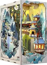 Book Nook Kit for Adults, DIY Dollhouse Booknooks Penglai Wonderland Ancient Chinese Landscapes Bookshelf Insert Decor with Dust Cover 3D Wooden Assembly Model Decoration Creative Gift