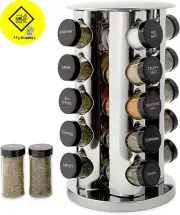 20 Jar Revolving Countertop Spice Rack with Spices Included, FREE Spice Refills