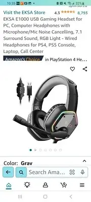 EKSA E1000 usb Gaming Headset 7.1 Surround Sound, (Opened Box To Check Item)