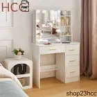 Dressing Table with Sliding Mirror and 4 Drawers & Shelves Makeup Desk for Girls