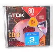 TDK DATA CD-R Compact Data Discs 80-minute 700MB BRAND NEW FACTORY SEALED 3 PACK