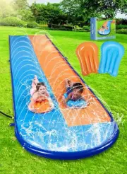 22.5 Ft Shark Race Slip‑N‑Slide w/ 2 Inflatable Boards & Sprinklers Backyard Fun