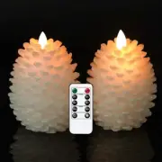 Pine Cone Flameless Flickering Candles with Remote and Timer, Set of 2 Battery O