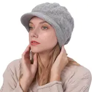 Nevenka Winter Hats Cable Knitted Beanie Hat with Visor Ribbed for Women and Girls-LightGrey