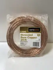 25' CERROWIRE BARE COPPER STRANDED 4AWG WIRE INDOOR OUTDOOR
