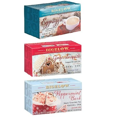 Bigelow Holiday Flavors Tea, 1 Box ea: Eggnogg 'n, Ginger Snap, Peppermint Bark