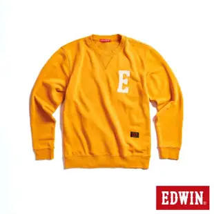 【EDWIN】男裝 毛線繡大E LOGO厚長袖T恤(桔黃色)