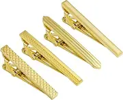 [TAIGRAMA] Tie Clip for Men Set, 4 Pack Gold Tie Bar and Tie Pin Clip for Regular Ties, Unique Mens Tie Clip Tie Clasp Suitable for Wedding Anniversary Business Professional and Best Gifts