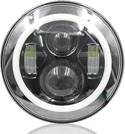 Motorcycle Headlight Motorcycle Black/Chrome Halo Angel Eye DRL Led Headlamp Softail For Slim Fat Boy 7" Inch H4 LED Headlight