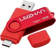 [leizhan] 128GB USB-C Flash Drive, Type-C USB Drive 3.0 for Samsung Galaxy Note10, S10,Note 9, S9, Note 8,S8,Google Pixel, Red