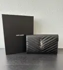 YSL Saint Laurent Black Leather Wallet with Chain Crossbody