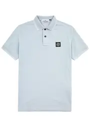 Stone Island Logo Piqué Stretch-cotton Polo Shirt - Light Blue - XL XL