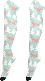 [Caihoyu] Over Knee Socks for Women Anti Slip Over Knee Thin Tight Long Stocking Baseball Socks Football Socks for Daily Office Wear Reindeers and Pine Christmas Trees, Reindeers and Pine Christmas