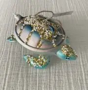 Pottery Barn TURTLE Pink Blue Teal Bead GLASS TREE ORNAMENT Coastal Christmas