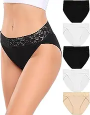 [RHYFF] Women's Cotton Hipster Underwear Women Lace Briefs Women's Breathable Stretch Panties Women's Soft Women's Briefs Multipack S-XXL, Nude Black, Small