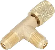 Quick Coupler Tee Adapter with Valve Core Brass 1/4in SAE Sturdy Structure for R22 R12 R134 T Adapter, Connector Access R134, 1/4 in Valves Swivel Refrigerant Adaptor