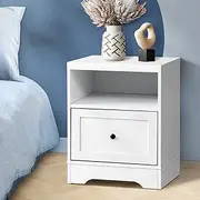 Oikiture Bedside Table with Drawers Side Table White