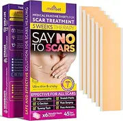 Silicone Scar Sheets - Effective Scar Treatment for Surgical Scars, C-Section, Acne, Deep Stretch Marks, Keloid and More - Extra Long - Pack of 6 Sheets 5.7x1.57 inch