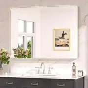 Keonjinn Brushed Nickel Mirror 40 x 30 Inch Large Silver Bathroom Mirror for Ove