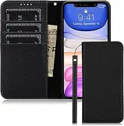[FROLAN] for iPhone 12 Wallet Case iPhone 12 Pro Case with Credit Card Holder Slot Genuine Leather Premium Cow Leather Flip Folio Drop Protection Shockproof Cover for iPhone 12/12Pro 6.1 Inch (Black)