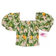 Luv Betsey Womens Size S Smocked Short Sleeve Top Lemons Multicolor Pink