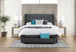 HARDWIN Grey Queen Bed with Drawers