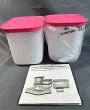 TUPPERWARE FREEZER MATES PLUS SMALL DEEP SET 2 Pc PINK 4.75 CUP FREEZE AIRTIGHT