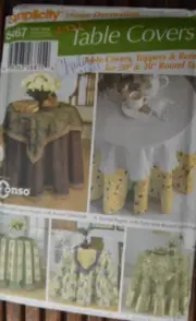 Simplicity Pattern 5467 Table Covers Toppers Runners 20" 30" Uncut