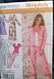 SIMPLICITY 3928 MISSES PAJAMAS PANTS TOP & ROBE 2 LENGTHS PATTERN-UNCUT-6-14